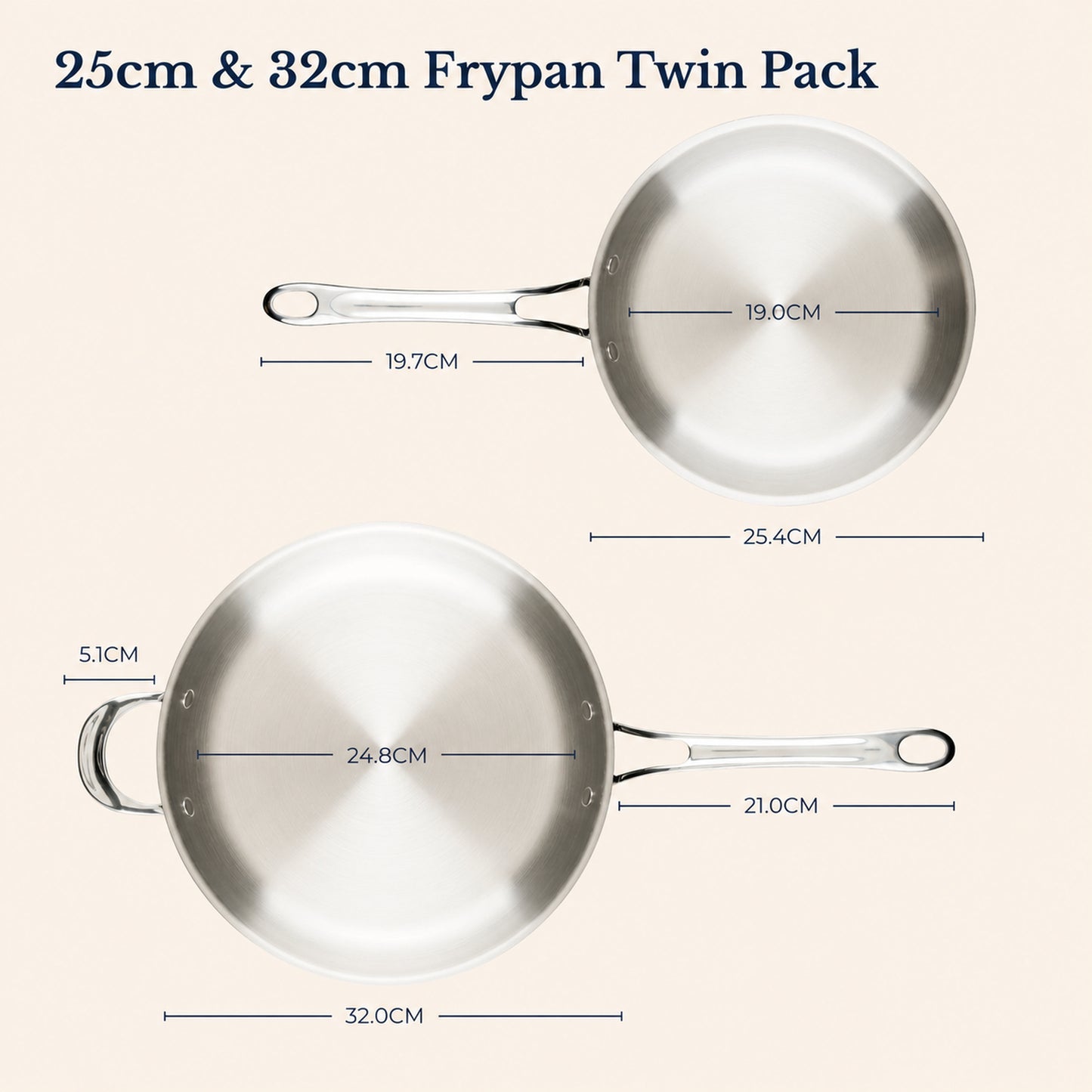 Anolon EverLast Tri-Ply Clad Stainless Steel Induction Frypan Twin Pack 25cm & 32cm