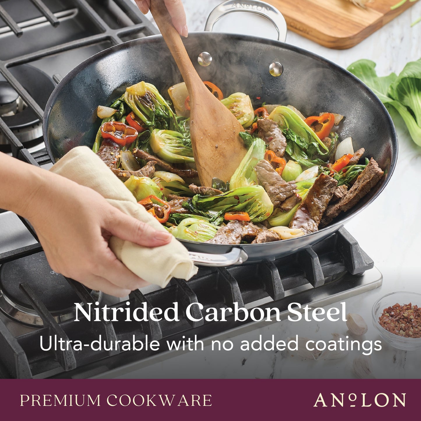Anolon N₂ Carbon Steel Induction Wok 36cm