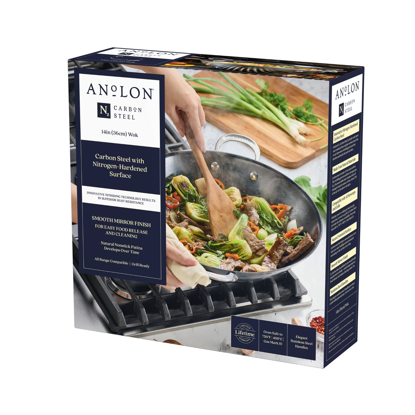 Anolon N₂ Carbon Steel Induction Wok 36cm