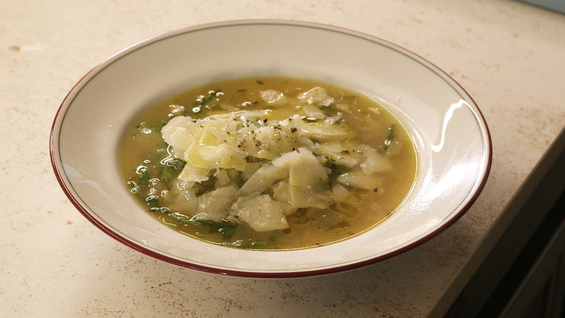 Potato, rocket, and parmesan soup