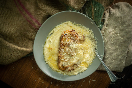 Cauliflower Soup with a Cheesy Crouton