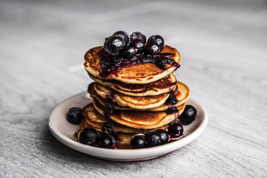 Pancakes with Honey, Ricotta and Blueberry Compote
