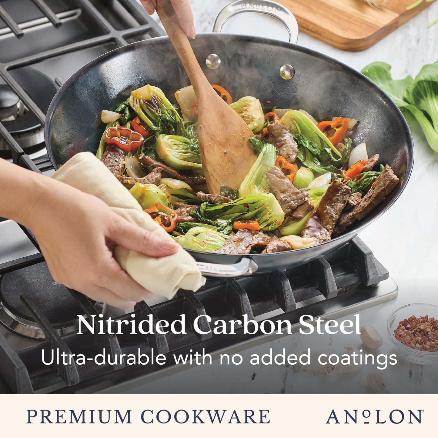 Anolon N₂ Carbon Steel Induction Wok 36cm