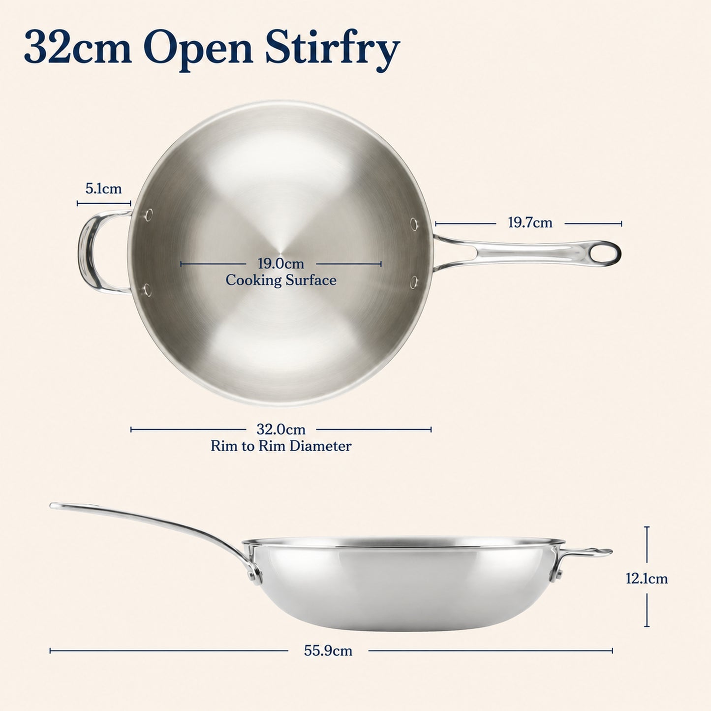 Anolon EverLast Tri-Ply Clad Stainless Steel Induction Open Stir-Fry with Helper Handle 32cm
