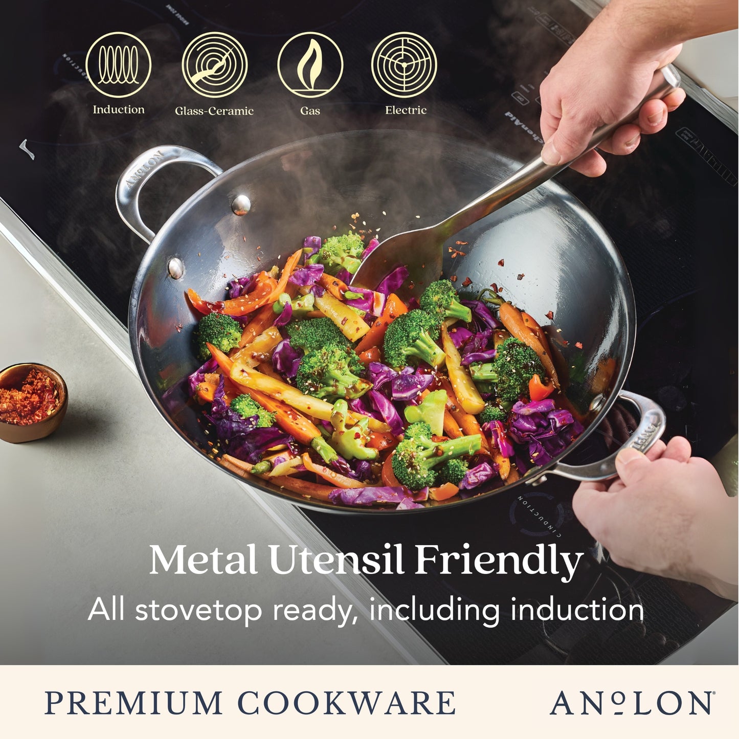 Anolon N₂ Carbon Steel Induction Wok 36cm