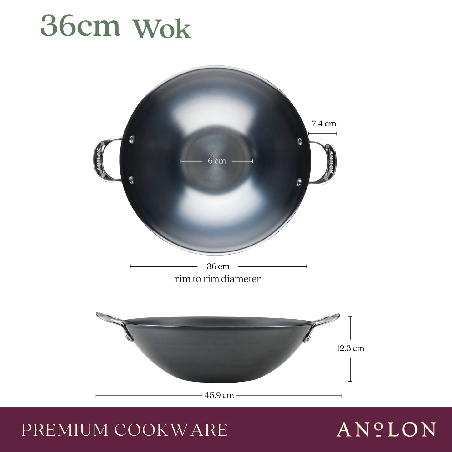 Anolon N₂ Carbon Steel Induction Wok 36cm
