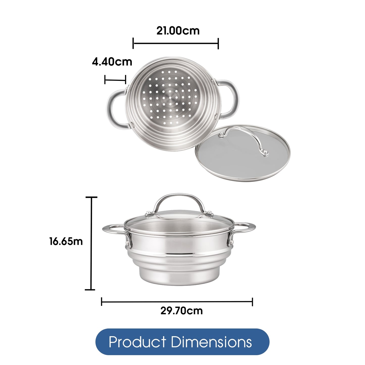 Stainless Steel Universal Steamer With Lid 16/18/20cm