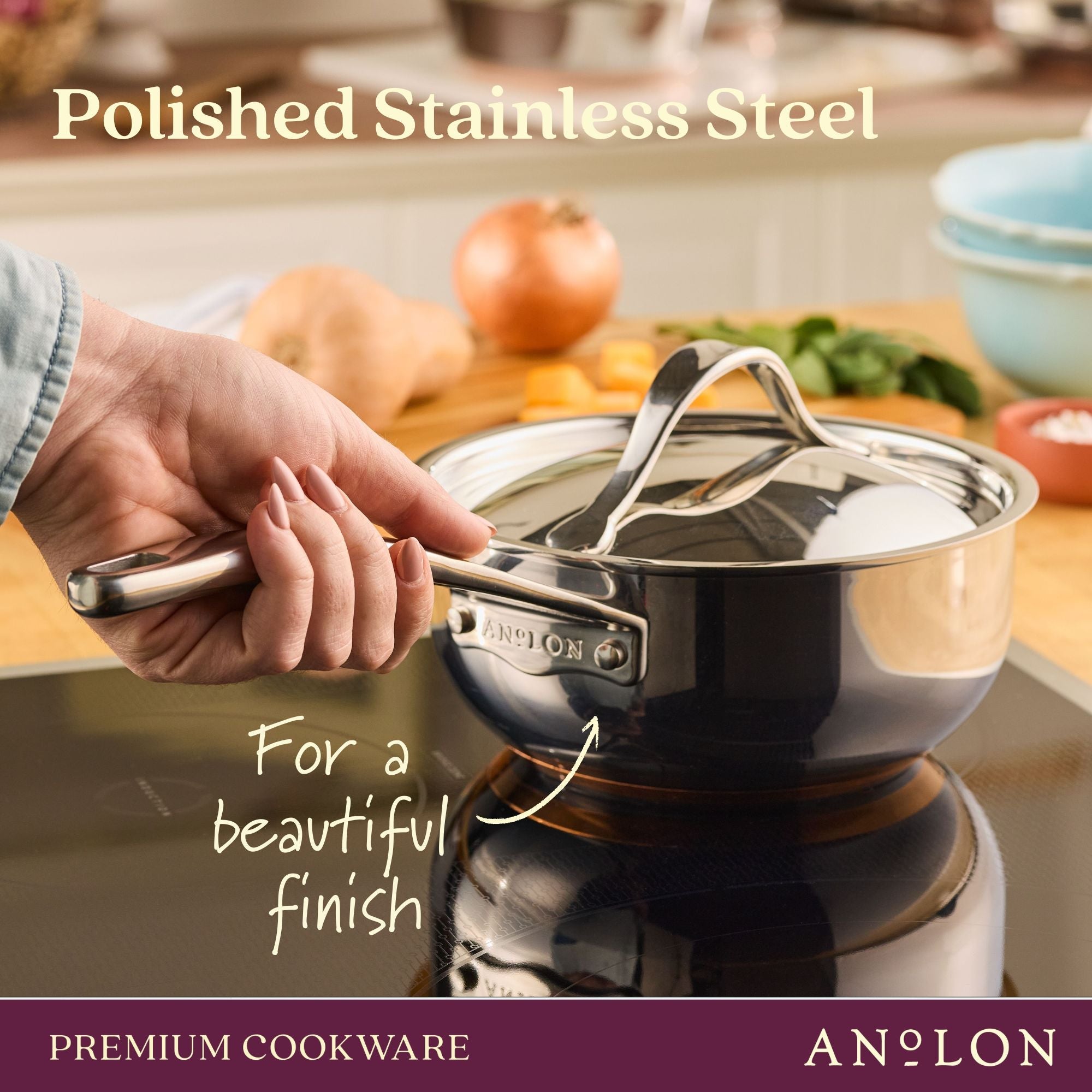 Anolon Nouvelle Copper Stainless Steel Induction Covered Saucier