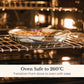 Anolon EverLast stainless steel skillet with roast chicken on an oven rack, oven safe to 260°C