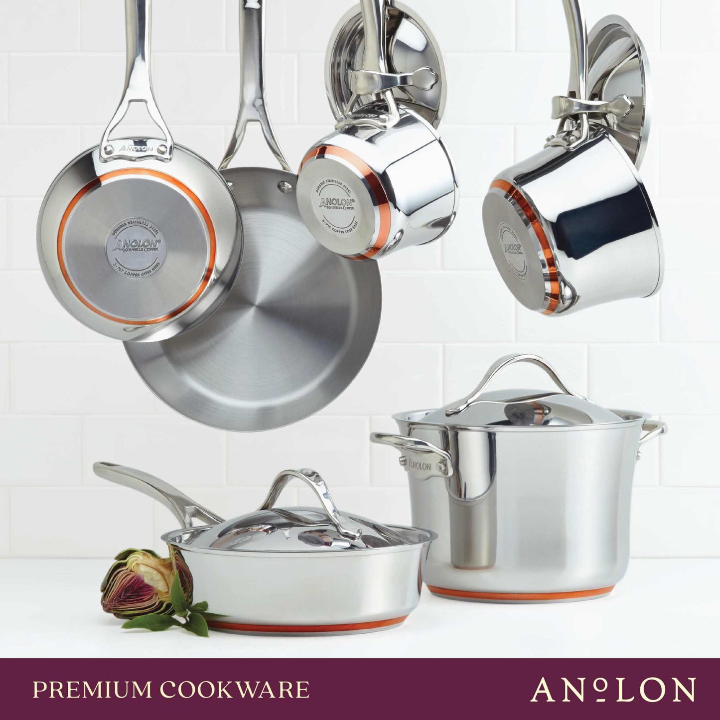 Anolon Nouvelle Copper Stainless Steel Covered Skillet 30cm