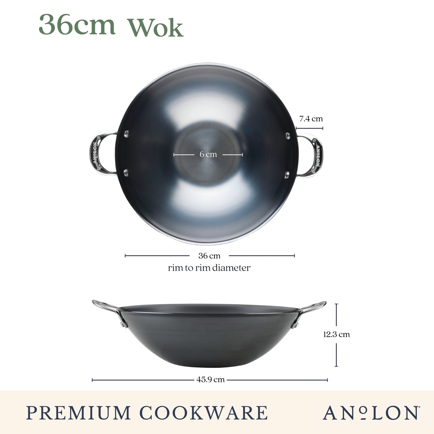 Anolon N₂ Carbon Steel Induction Wok 36cm