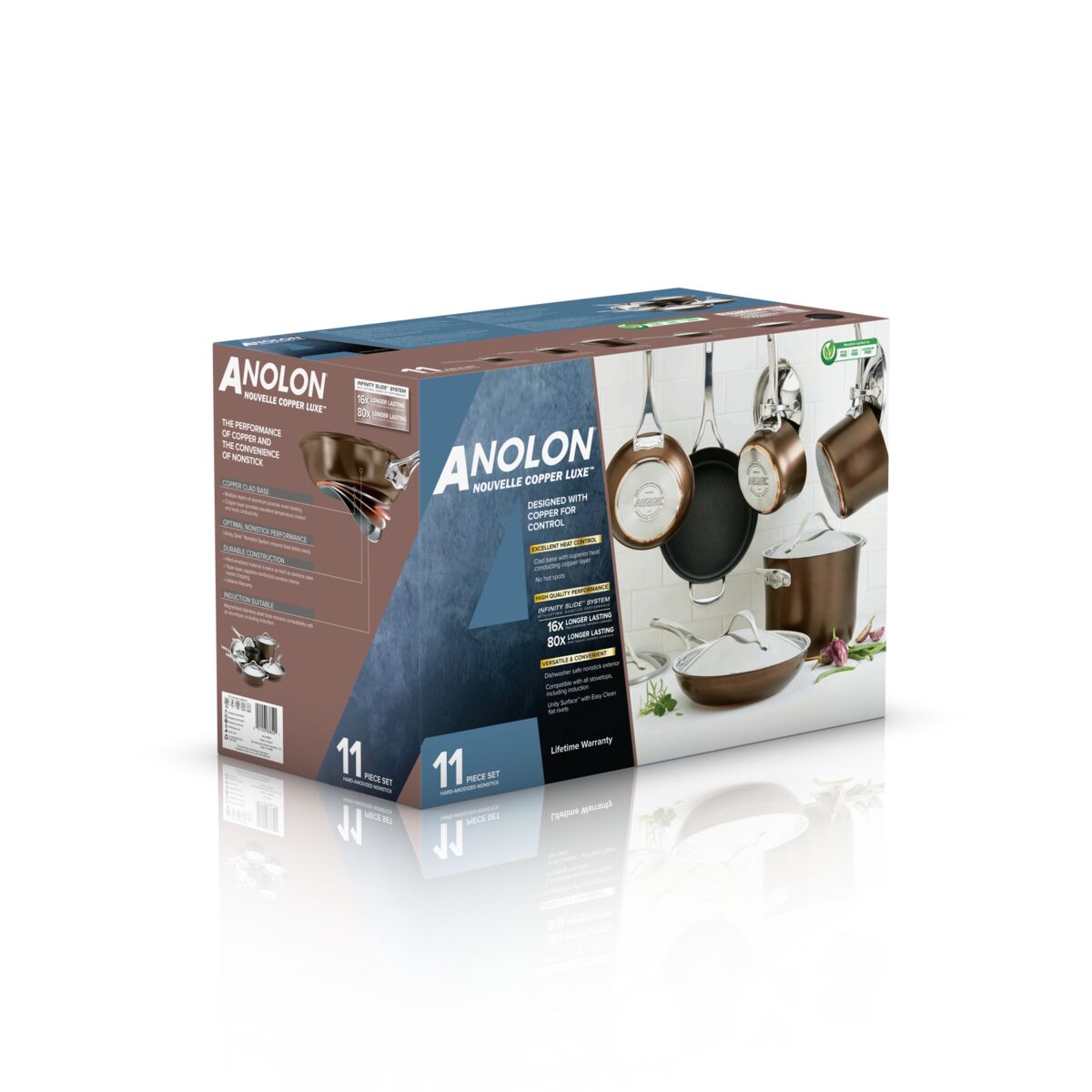 Anolon Nouvelle Copper Luxe Nonstick Induction 11 Piece Cookware Set Sable